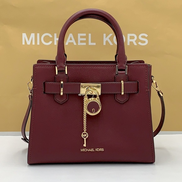 Michael Kors Hamilton Small Satchel Shoulder Crossbody Bag Dark Cherry color - Picture 3 of 15